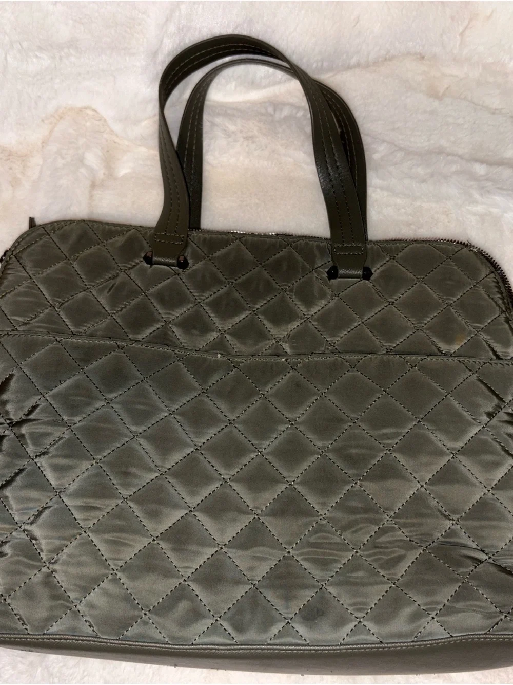 SM Monogram Olive Green Quilted Tote Bag for Men